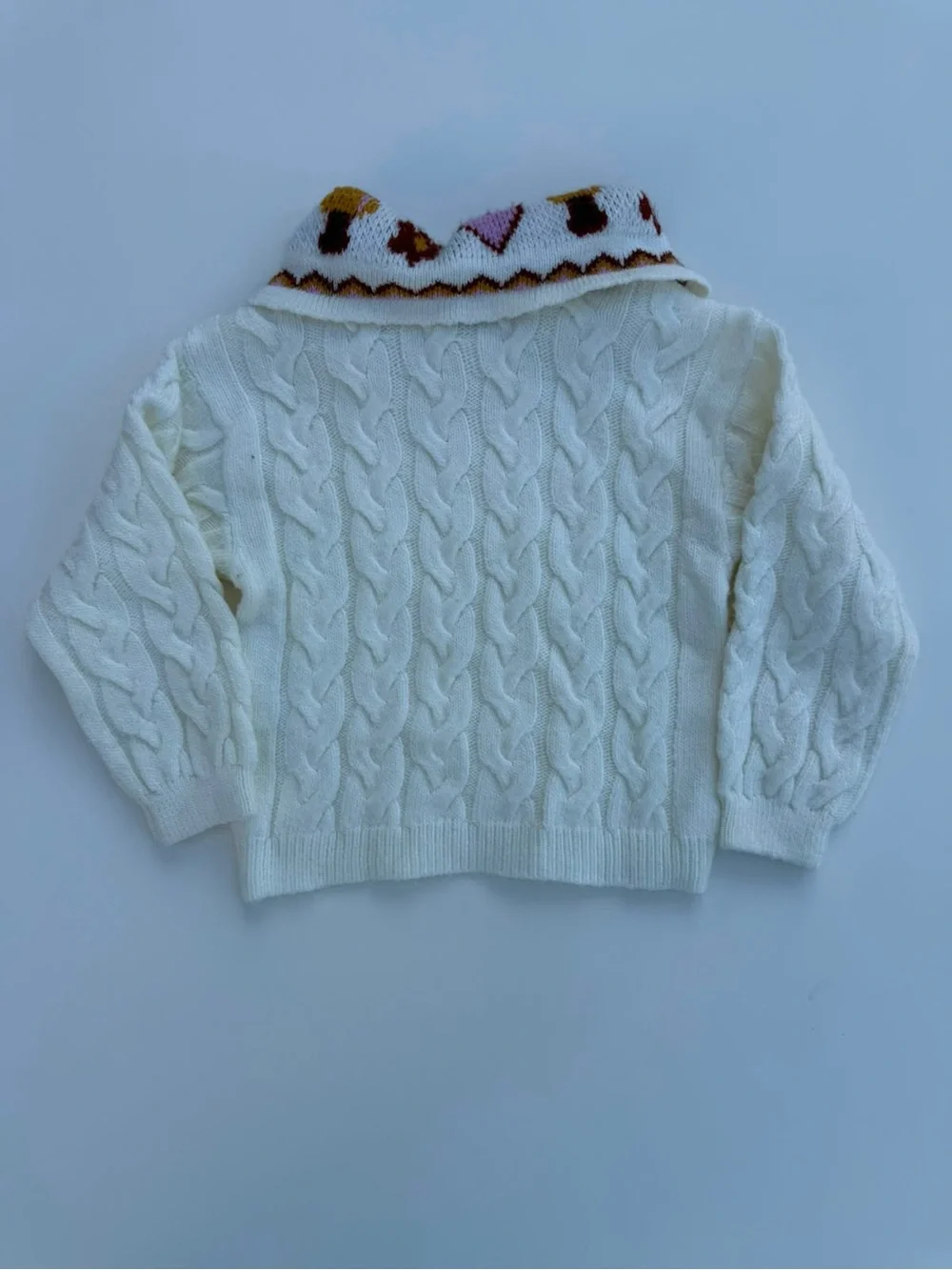 Cream Cable Knit Sweater with Decorative Collar